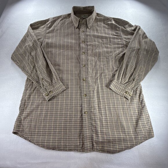 LL Bean Shirt XL Tall XLT Maroon Check Long Sleeve Button Down Cotton Pocket - Picture 1 of 10